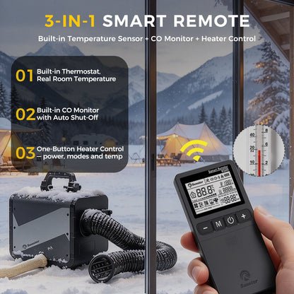 Sunster TP BW Diesel Heater 8KW 12/24V 110-240V All-in-One WiFi & Bluetooth with A2605 Panel & R2605 Remote with CO monitoring, dual brushless motor