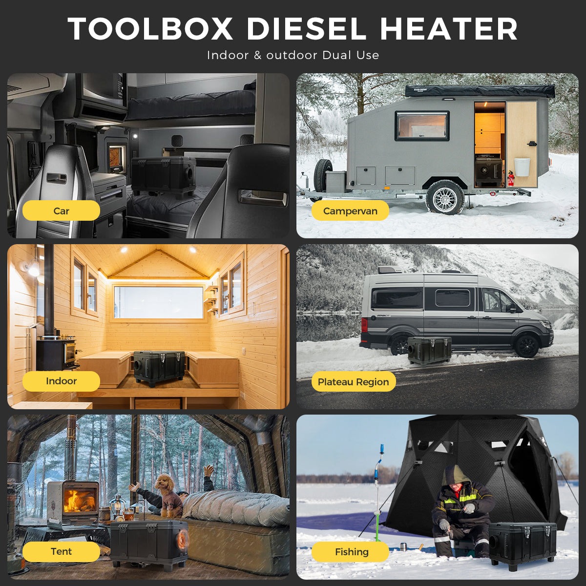 Sunster TB10 Diesel Heater 8KW 12/24V 110-240V, ToolBox Bluetooth Black Version