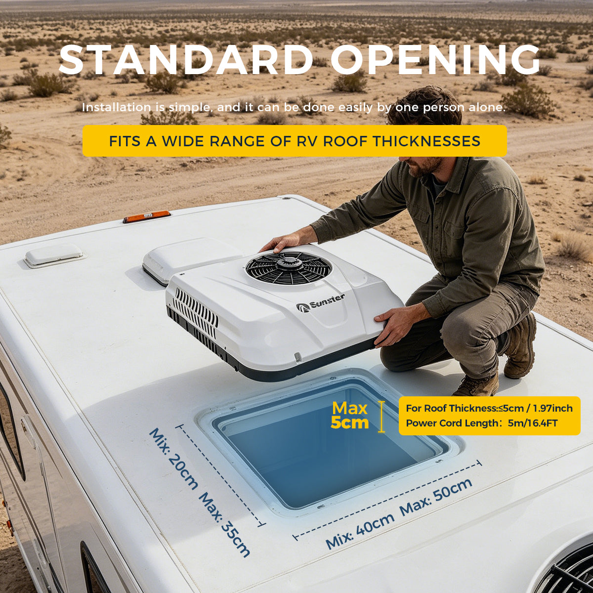 Sunster 12V/24V RV Roof Air Conditioner, Smart APP & Remote Control Parking AC DDK-KTD2
