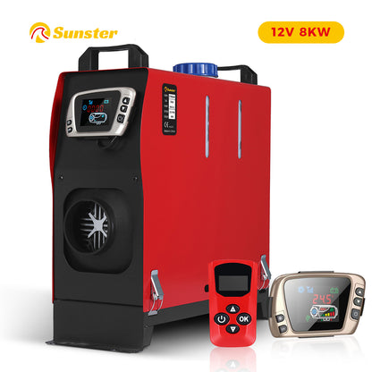 8KW 12V Vertical All-in-One Diesel Air Heater Gold LCD Switch Red Remote For Car