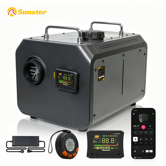 Sunster TP RO 8KW WiFi & Bluetooth Diesel Heater 12/24V 110-240V, All-in-One with A2409WB Panel & Wireless Smart Remote with C0 monitoring