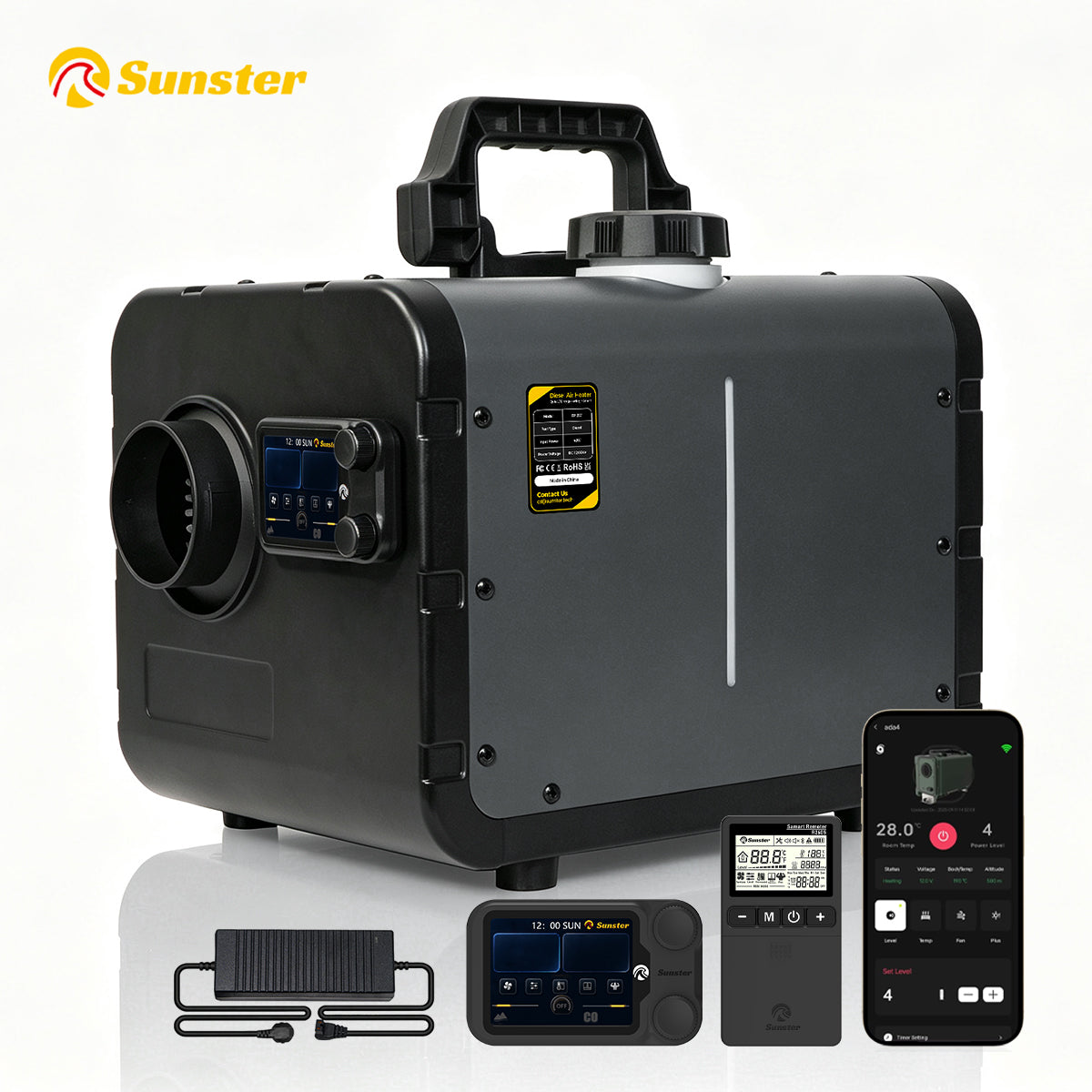 Sunster TP BW Diesel Heater 8KW 12/24V 110-240V All-in-One WiFi & Bluetooth with A2605 Panel & R2605 Remote