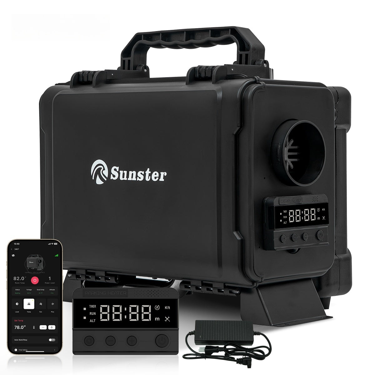 Sunster HTB1 Diesel Heater 8KW 12V 110-240V, ToolBox Bluetooth GSM LET-4G/5G Version