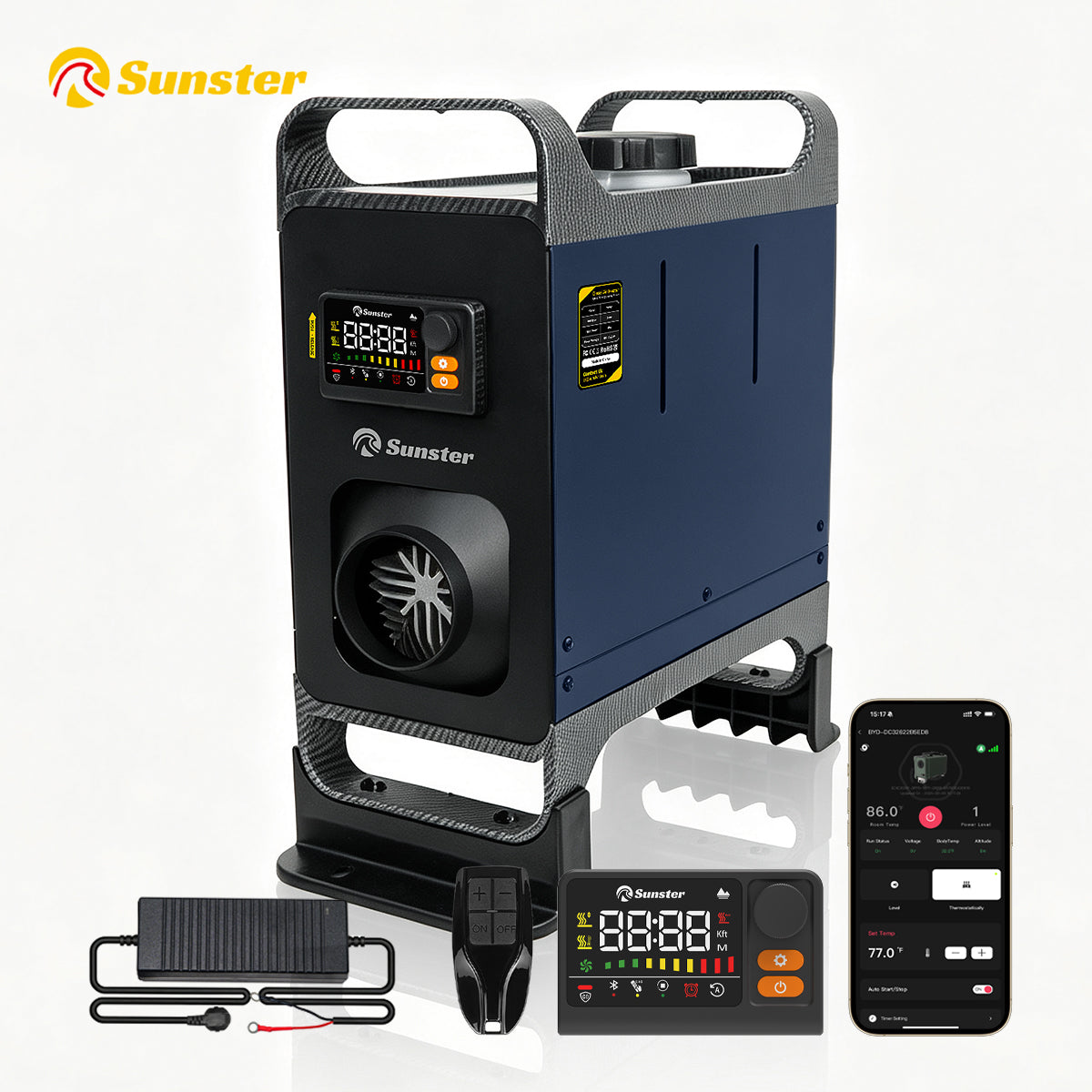 Sunster TR B2 Diesel Heater 8KW 12/24V 110-240V Bluetooth, Vertical All-in-One with LCD Panel & Remote, Quiet Operation
