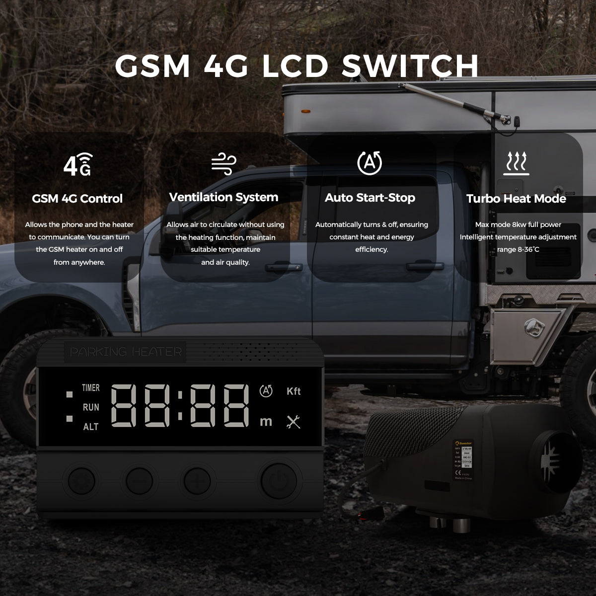 8KW Split Diesel Air Heater GSM 4G EU UK AU Version For Camper Van