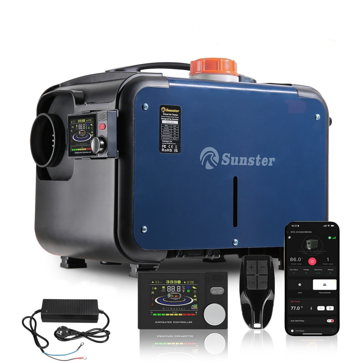 Sunster A2302BHP Diesel Heater 8KW 12/24V 110-240V, All In One Bluetooth Version