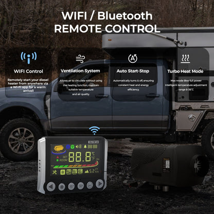 Sunster SH W8 Diesel Heater 8KW 12/24V  with WiFi & Bluetooth App Control,Spilt Type A2409PW Panel
