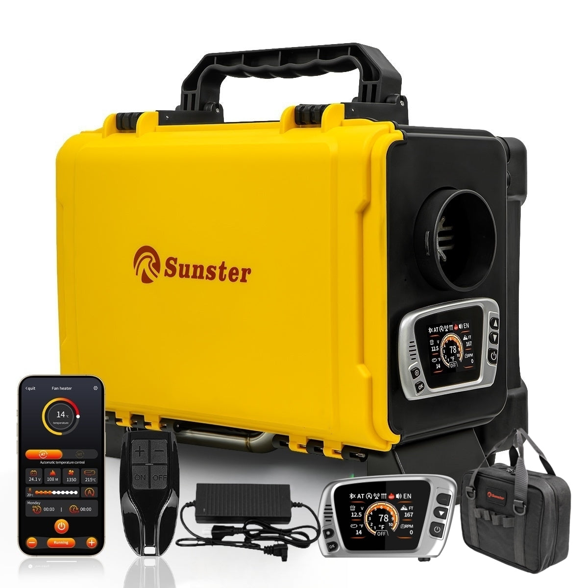 Sunster HTB1 Diesel Heater 8KW 12V 110-240V With Bag, ToolBox Bluetooth Version