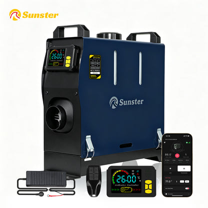 Sunster TR B1 Diesel Heater 2KW 12/24V 110-240V Bluetooth, Vertical All-in-One with 2200BH Panel & 4-Button Remote