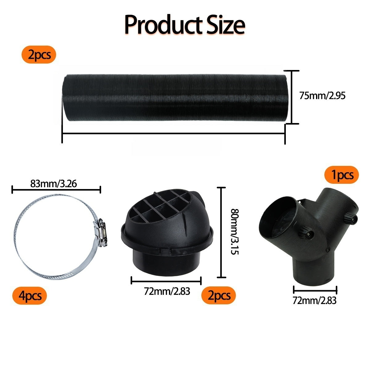 A791 75mm Diesel Heater Warm Pipe Ducting Set