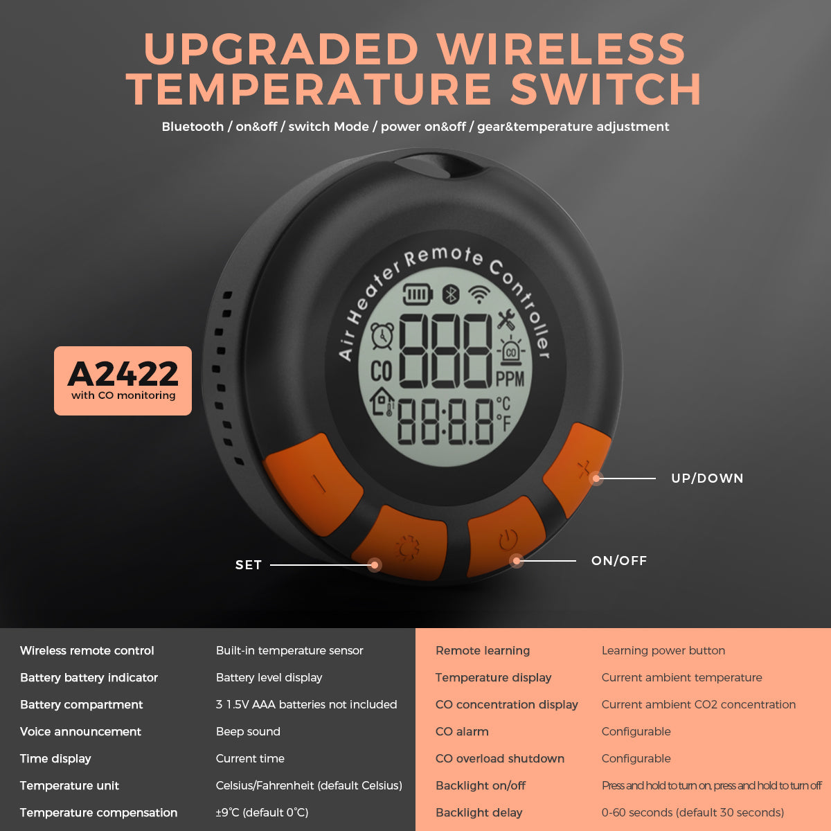 S-A2422 Remote Controller With Carbon Monoxide Alarm Function
