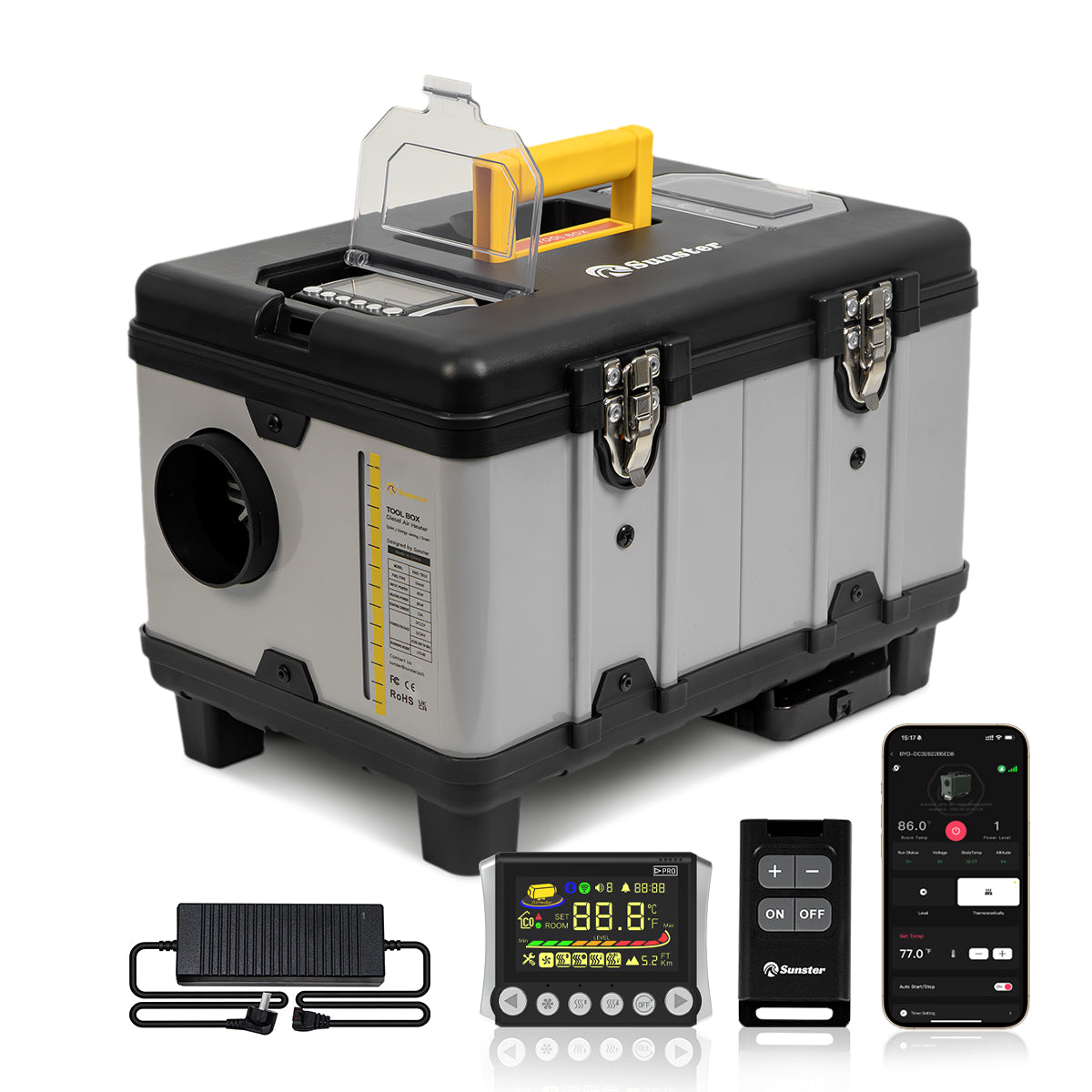 Sunster TB10 Diesel Heater 8KW 12/24V 110-240V, ToolBox Bluetooth Upgrade Version