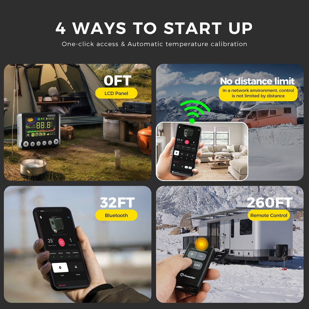 Sunster SH W8 Diesel Heater 8KW 12/24V  with WiFi & Bluetooth App Control,Spilt Type A2409PW Panel