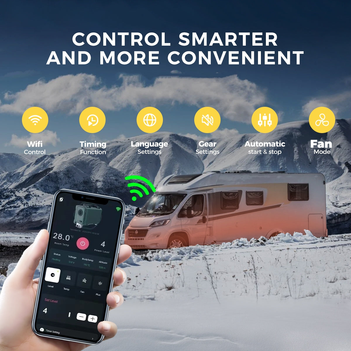 Sunster SH W2 Diesel Heater 2KW 12/24V with WiFi & Bluetooth App Control ,Spilt Type A2409PW Panel