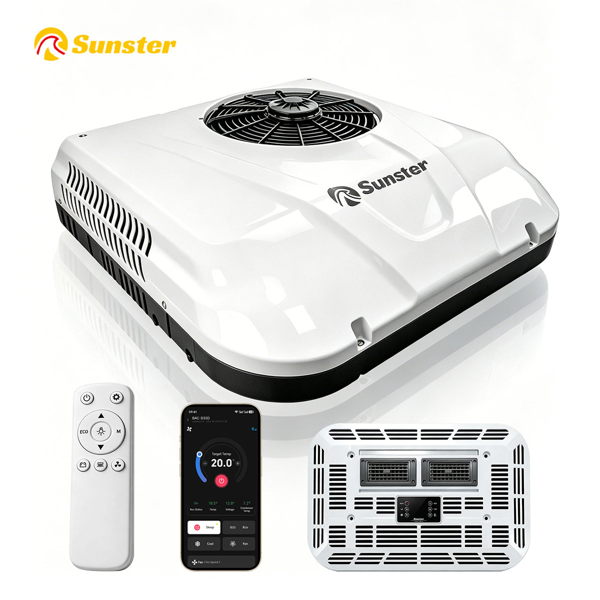 Sunster 12V/24V RV Roof Air Conditioner, Smart APP & Remote Control Parking AC DDK-KTD2