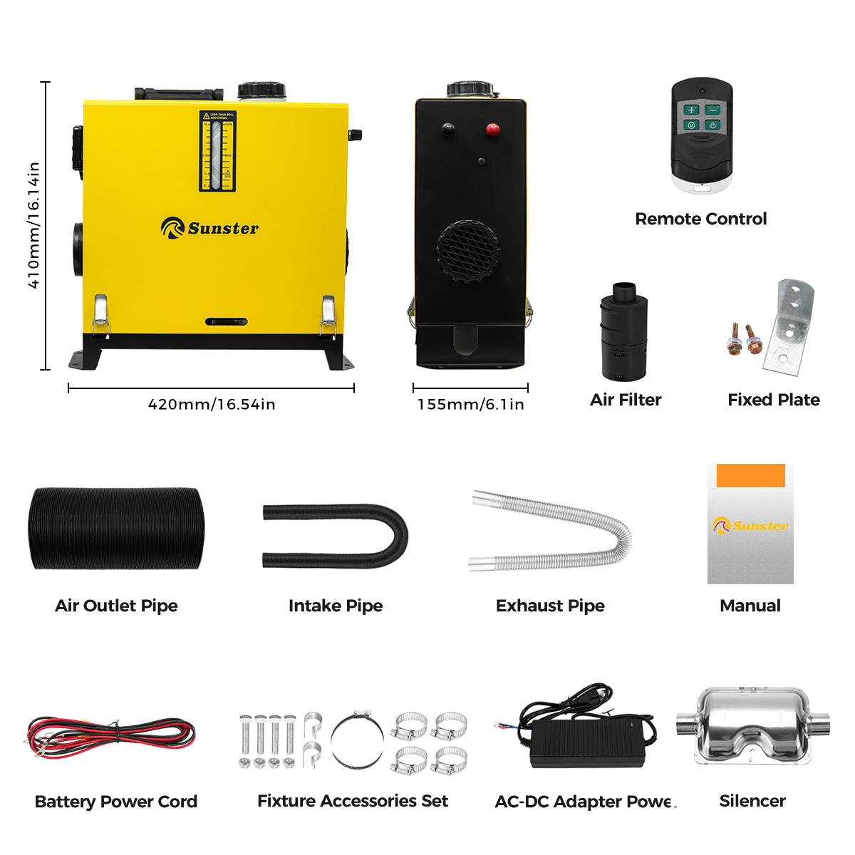 Sunster A2013SL Diesel Heater 8KW 12/24V 110-240V, All in One Classic Version