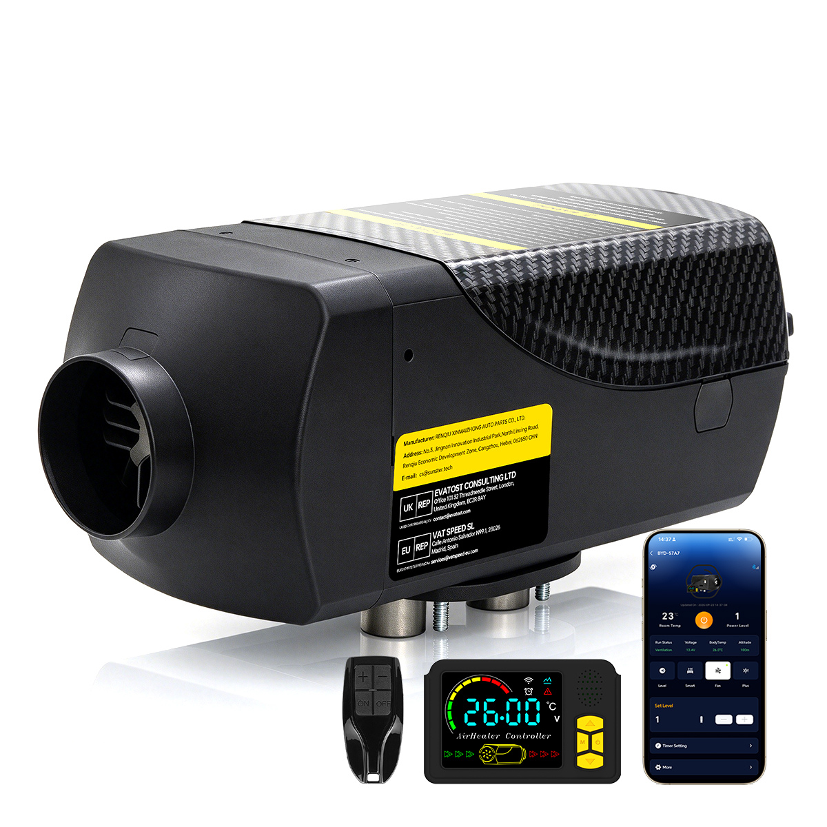 Sunster SH B2 Diesel Heater 2KW 12V/24V, Traditional Spilt Type Bluetooth Version