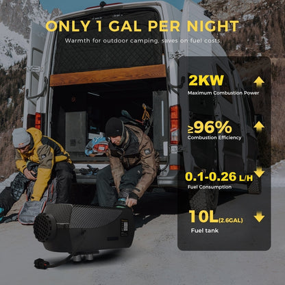 Sunster SH W2 Diesel Heater 2KW 12/24V with WiFi & Bluetooth App Control ,Spilt Type A2409PW Panel