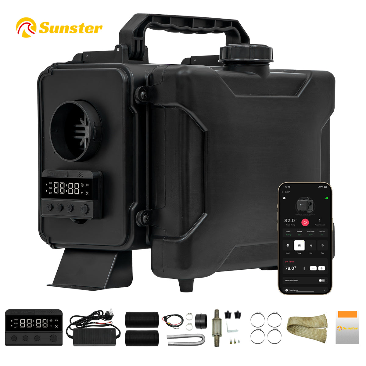 Sunster HTB1 Diesel Heater 8KW 12V 110-240V, ToolBox Bluetooth GSM LET-4G/5G Version