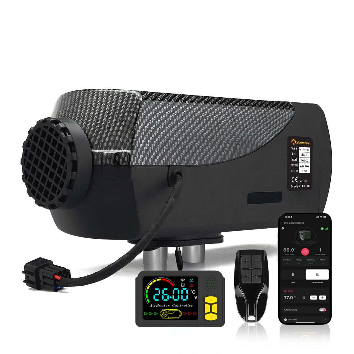 Sunster A2200BS Diesel Heater 8KW 12/24V, Traditional Bluetooth Version
