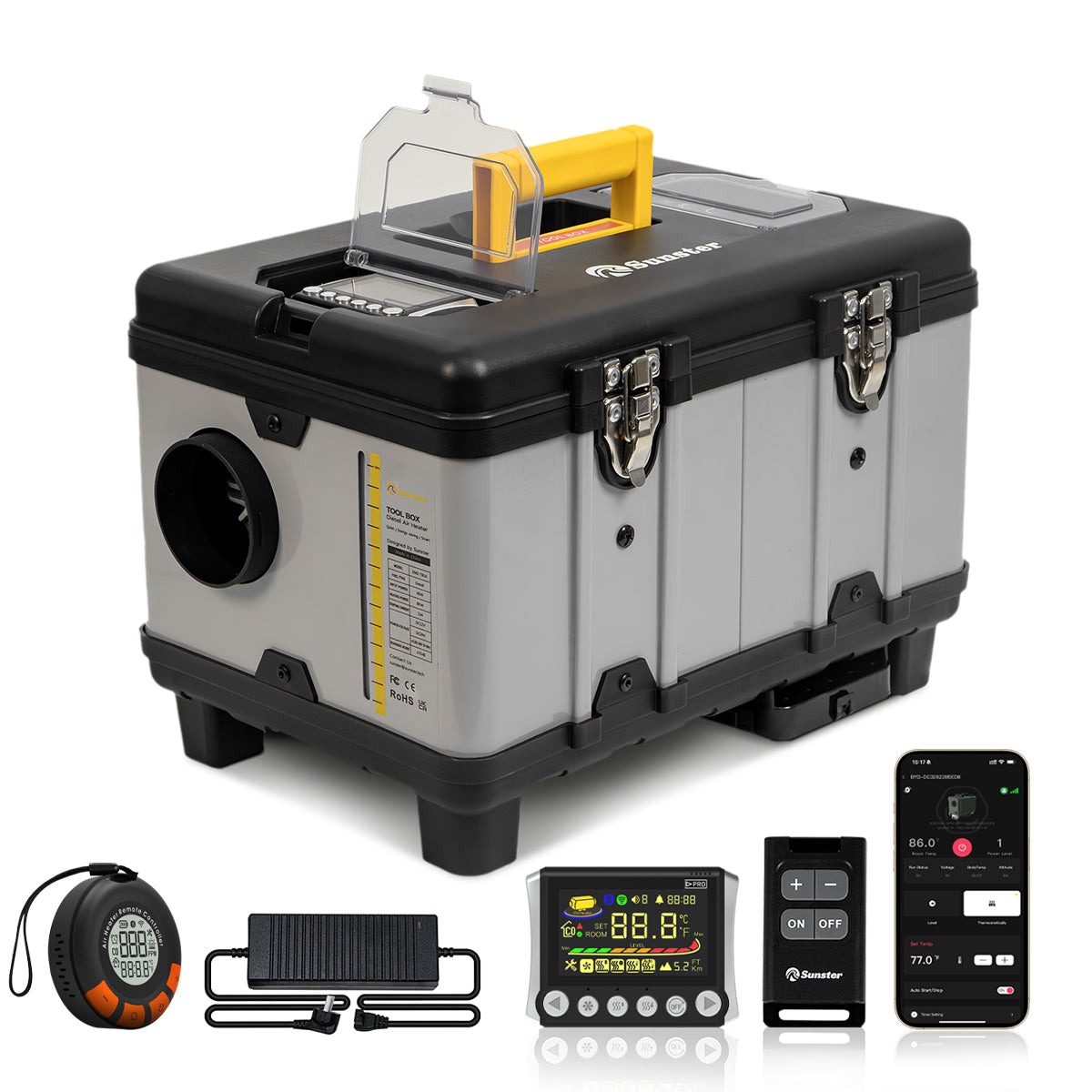 Sunster TB10PRO Diesel Heater 8KW 12/24V 110-240V With Wireless Temperature Remote Control, ToolBox Bluetooth Upgrade Version