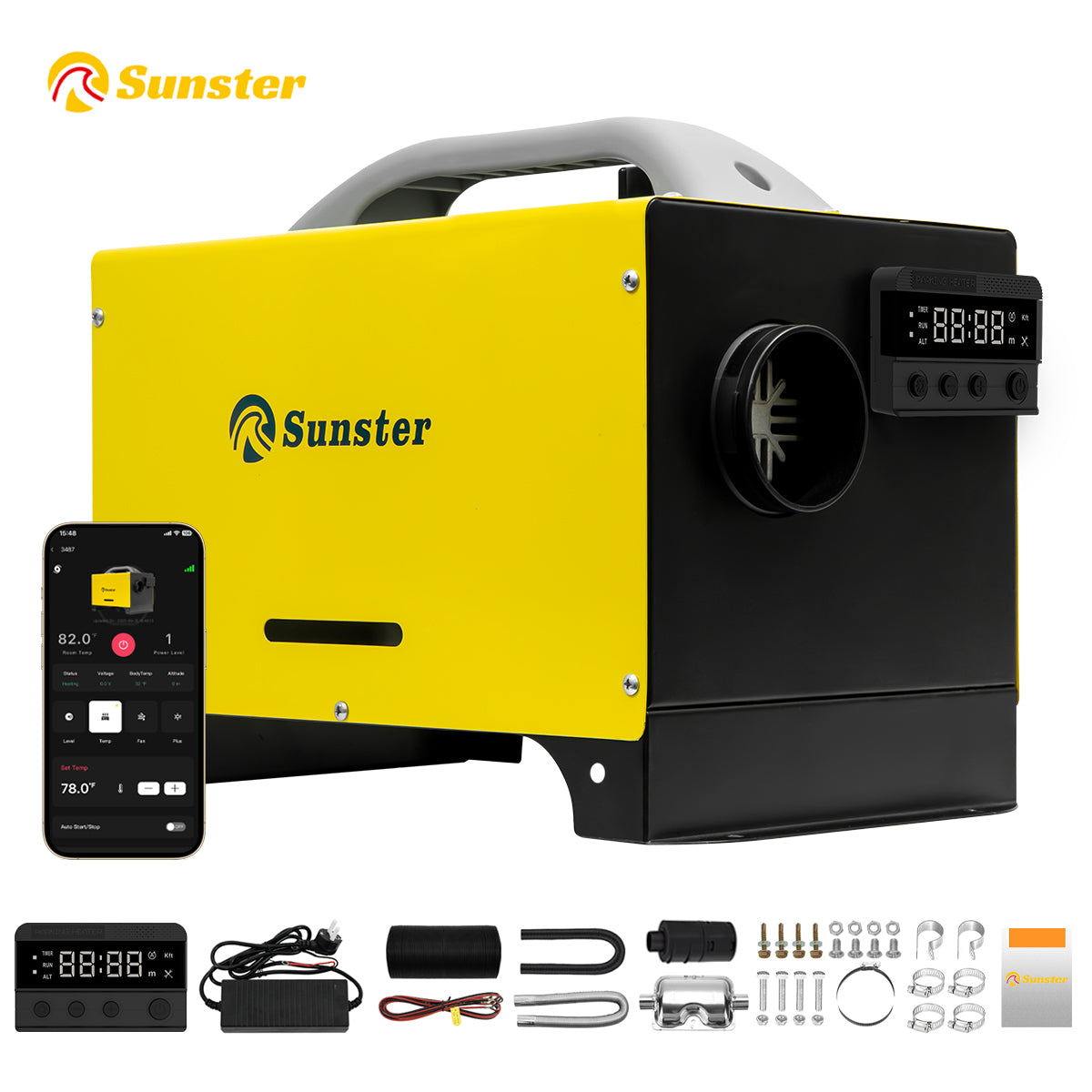 Sunster A2466 Diesel Heater 8KW 12/24V 110-240V, All in One Bluetooth GSM LET-4G/5G Version