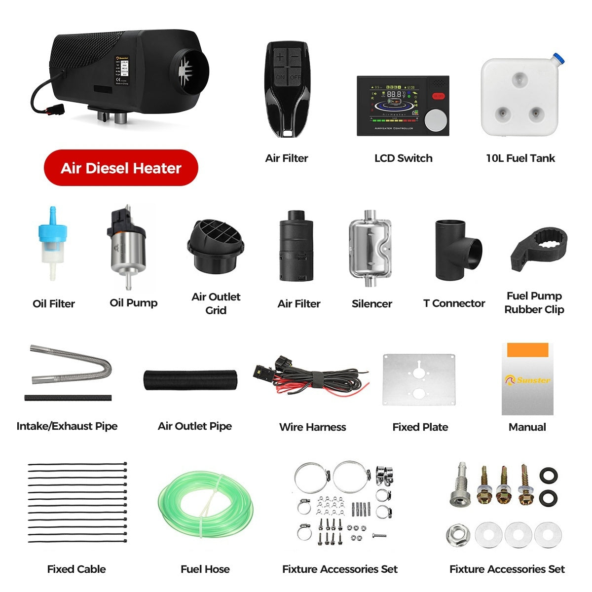 Sunster A2302BS Diesel Heater 8KW 12/24V, Traditional Bluetooth Version