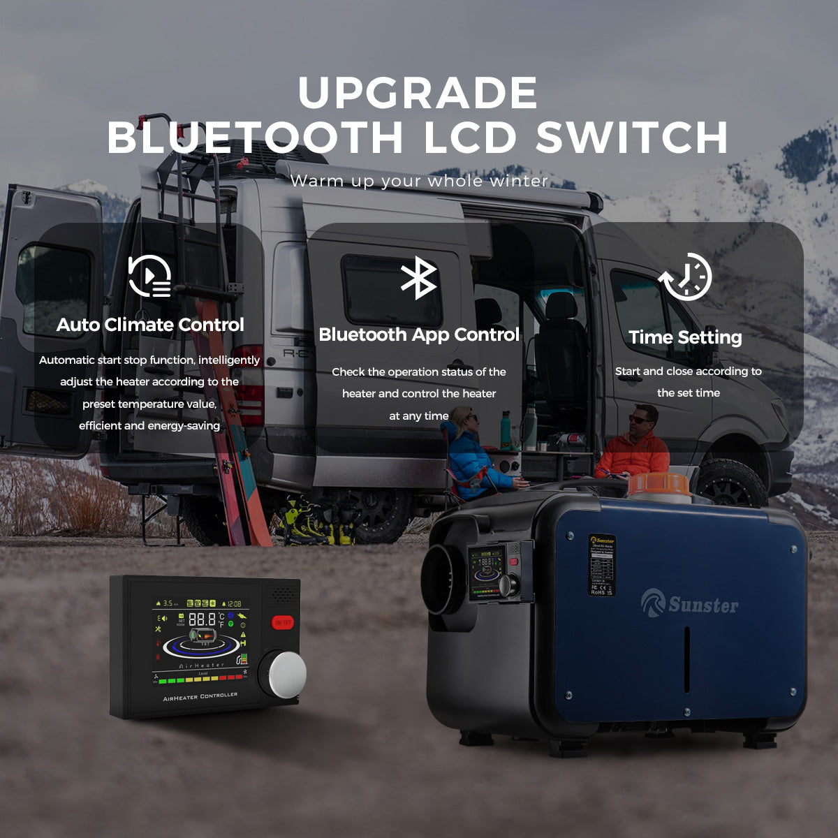 Sunster A2302BHP Diesel Heater 8KW 12/24V 110-240V, All In One Bluetooth Version