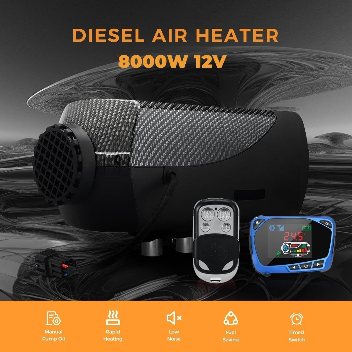 8KW 12V Split Diesel Air Heater Blue LCD Basic Remote For Camper Van