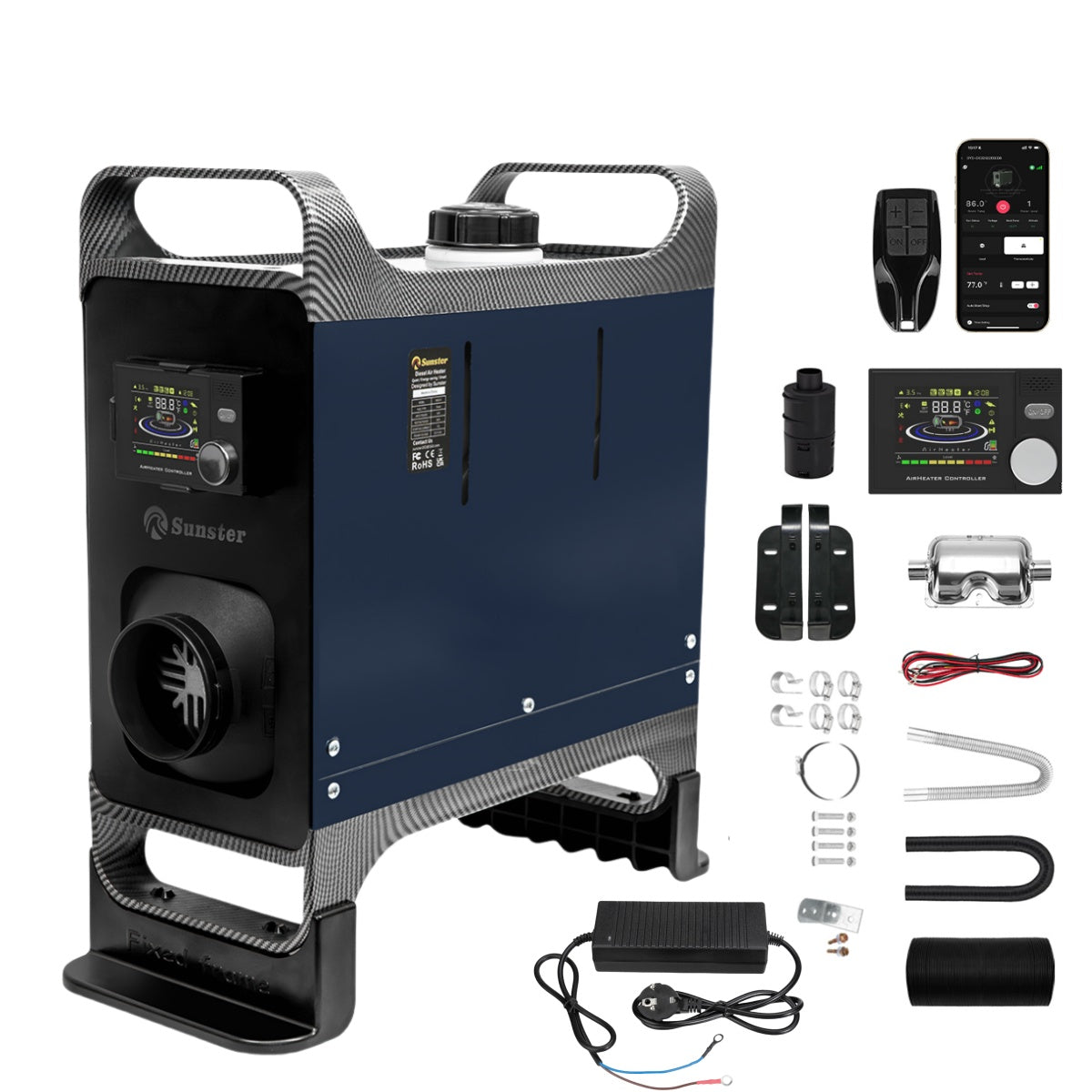 Sunster A2302BL Diesel Heater 8KW 12/24V 110-240V, All In One Bluetooth Version