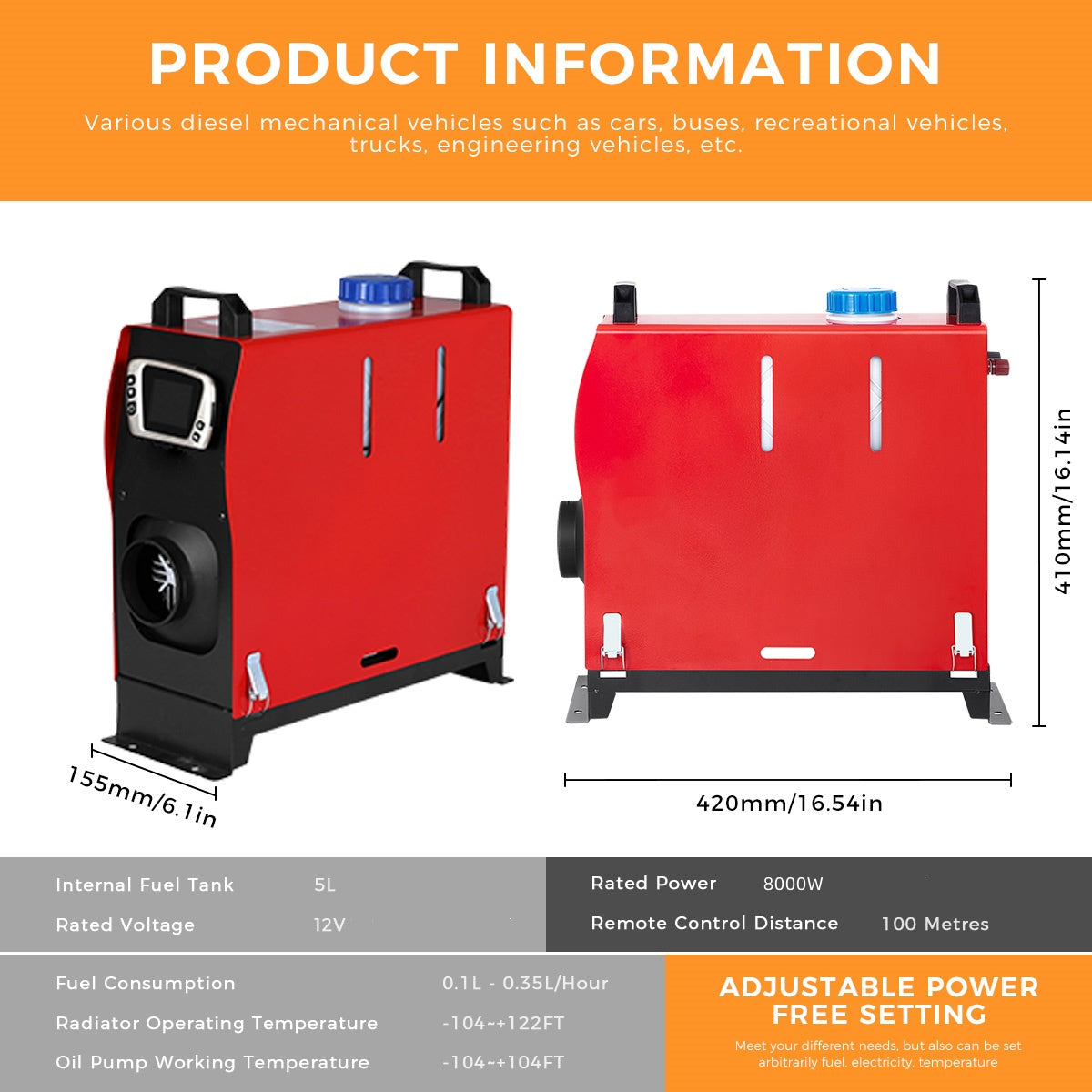 Sunster A2018GL Diesel Heater 8KW 12V, All in One Classic Version