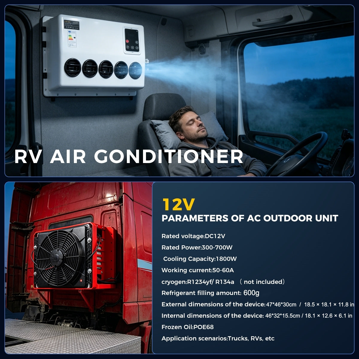 Sunster S-AC1 RV Air Conditioner 12V/24V Efficient Cooling