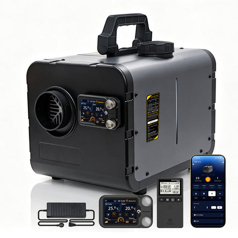 Sunster TP BW Diesel Heater 8KW 12/24V 110-240V All-in-One WiFi & Bluetooth with A2605 Panel & R2605 Remote with CO monitoring, dual brushless motor