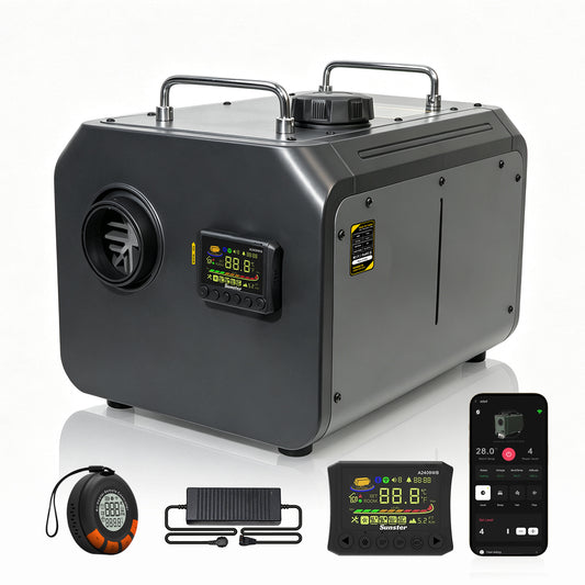Sunster TP RO 9KW WiFi & Bluetooth Diesel Heater 12/24V 110-240V, All-in-One with A2409WB Panel & Wireless Smart Remote with CO monitoring