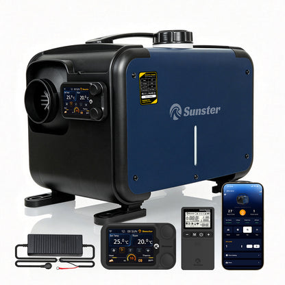Sunster TP B2 Diesel Heater 8KW 12/24V 110-240V WiFi & Bluetooth, All-in-One with A2605 Panel & R2605 Remote