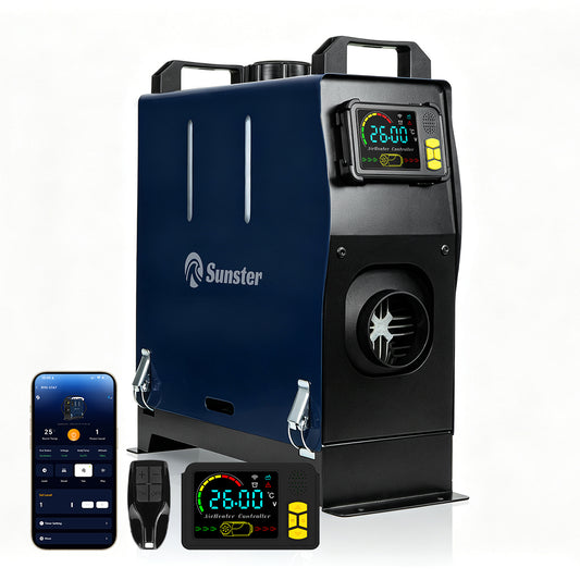 Sunster TR B1 Diesel Heater 2KW 12/24V 110-240V Bluetooth, Vertical All-in-One with 2200BH Panel & 4-Button Remote