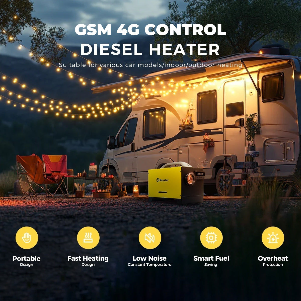 Sunster A2466 Diesel Heater 8KW 12/24V 110-240V, All in One Bluetooth GSM LET-4G/5G Version