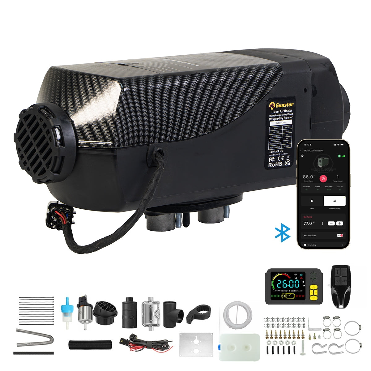 Sunster A2200BS Diesel Heater 8KW 12/24V, Traditional Bluetooth Version