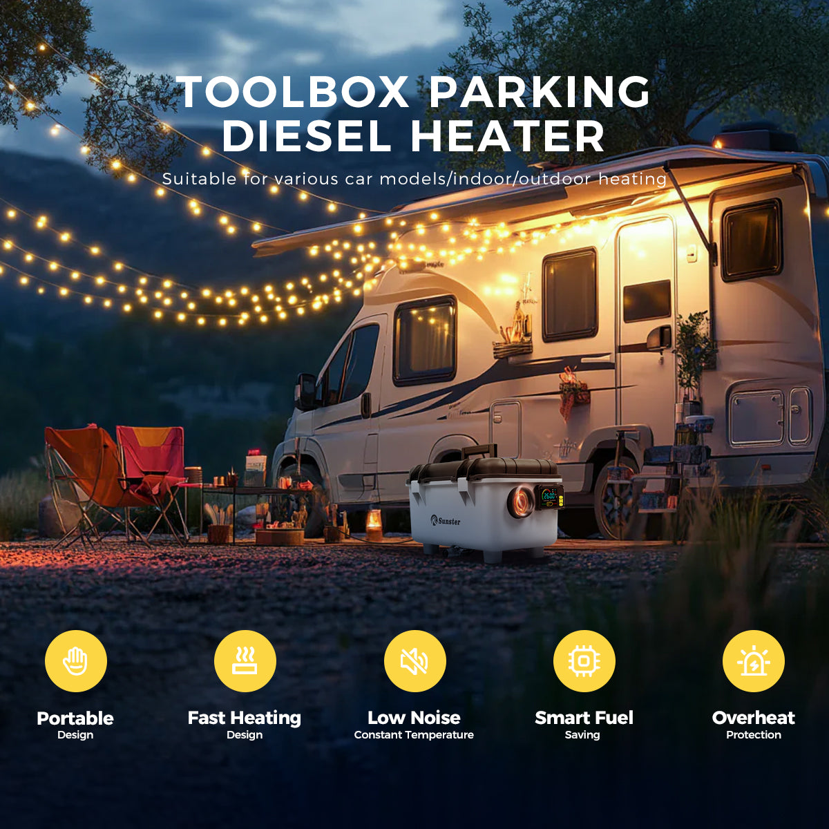 Sunster TB30 Diesel Heater 8KW 12/24V 110-240V, ToolBox Bluetooth Version