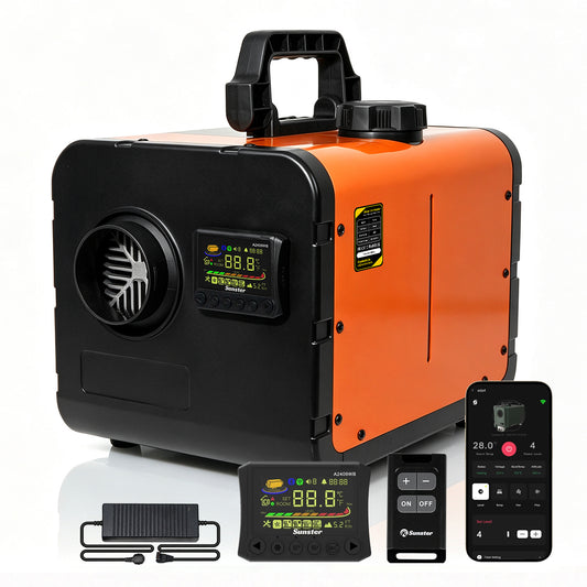 Sunster TP W1 WiFi & Bluetooth Diesel Heater 8KW 12/24V 110-240V, All-in-One with 2409WB Panel & 4-Button Remote