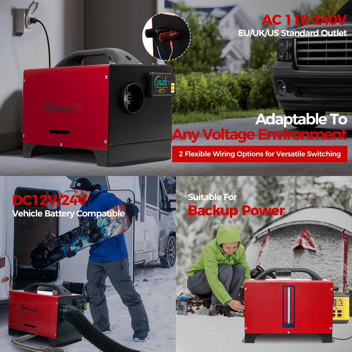 Sunster A2200BS Diesel Heater 8KW 12/24V 110-240V, All In One Bluetooth Version