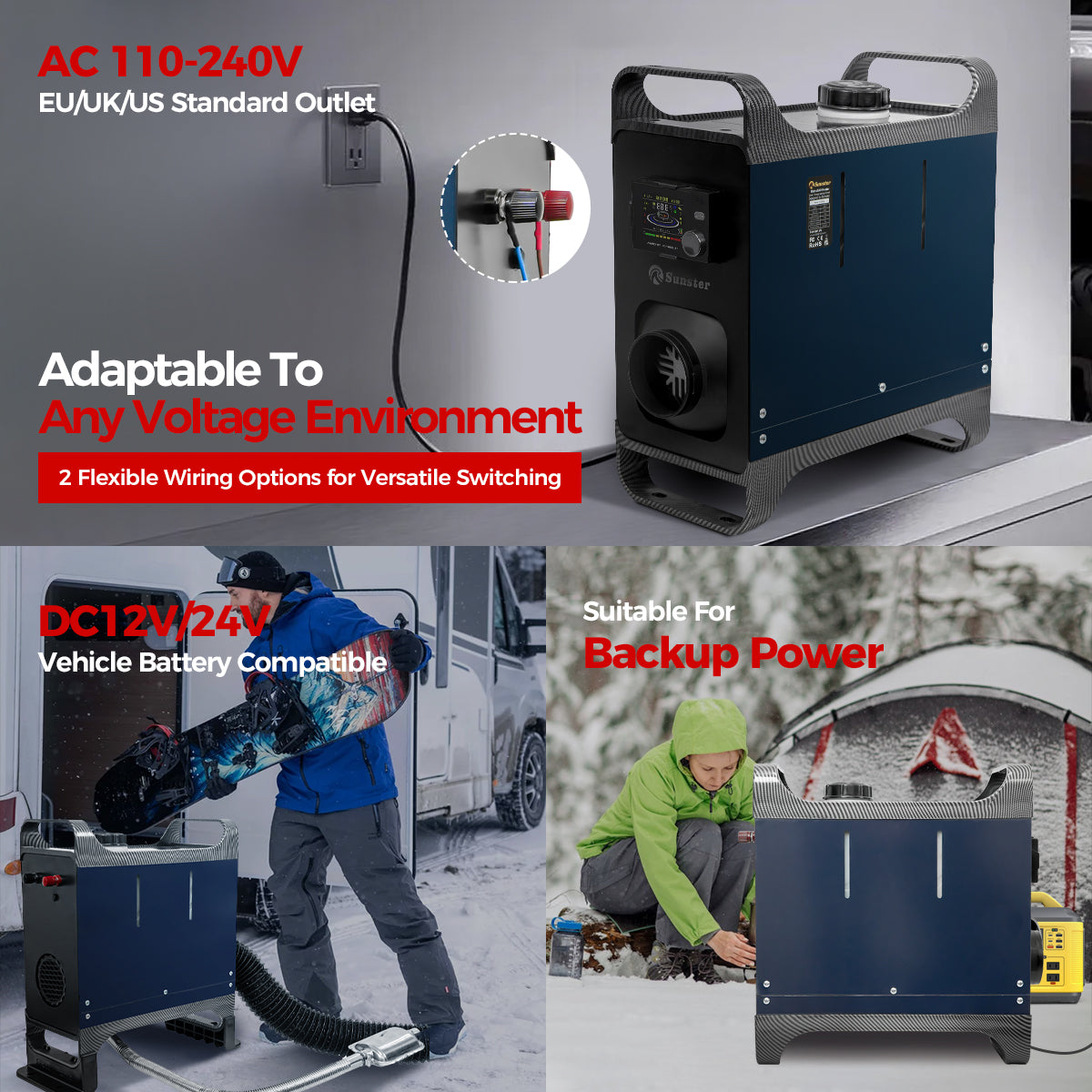 Sunster A2302BL Diesel Heater 8KW 12/24V 110-240V, All In One Bluetooth Version