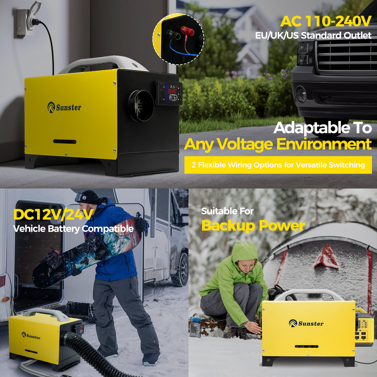 Sunster A2013ST Diesel Heater 8KW 12/24V 110-240V, All in One Classic Version