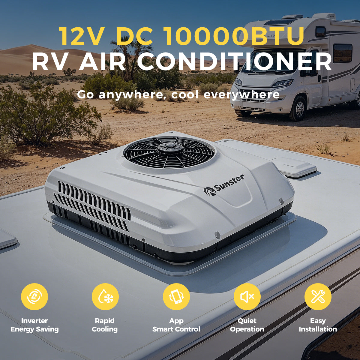 Sunster 12V/24V RV Roof Air Conditioner, Smart APP & Remote Control Parking AC DDK-KTD2