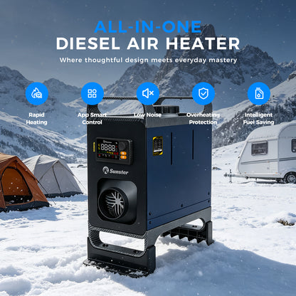 Sunster TR B2 Diesel Heater 8KW 12/24V 110-240V Bluetooth, Vertical All-in-One with LCD Panel & Remote, Quiet Operation