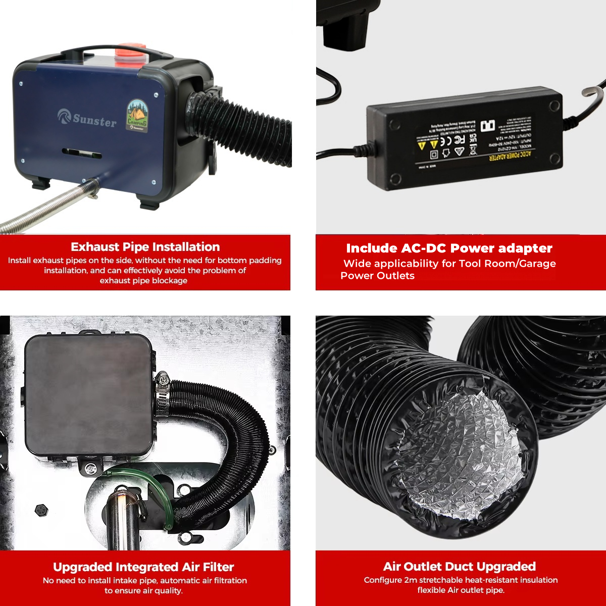 Sunster A2302BHP Diesel Heater 8KW 12/24V 110-240V, All In One Bluetooth Version