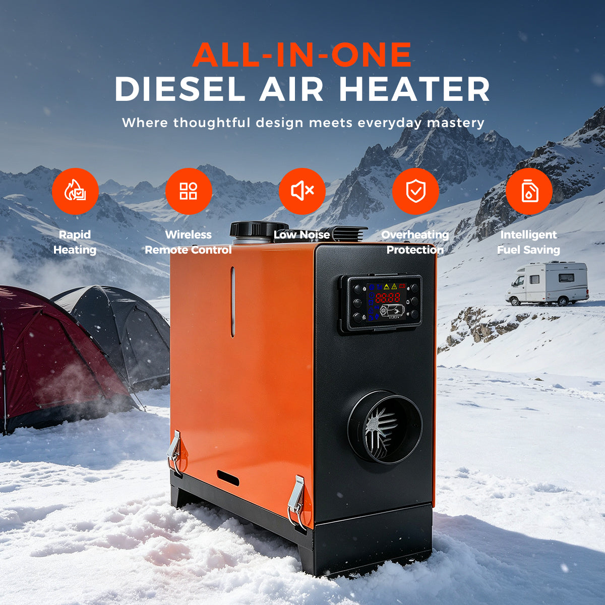 Sunster TR 3 Diesel Heater 8KW 12/24V, Vertical All-in-One with A2013SL Panel & 433 Remote, Low Fuel Consumption