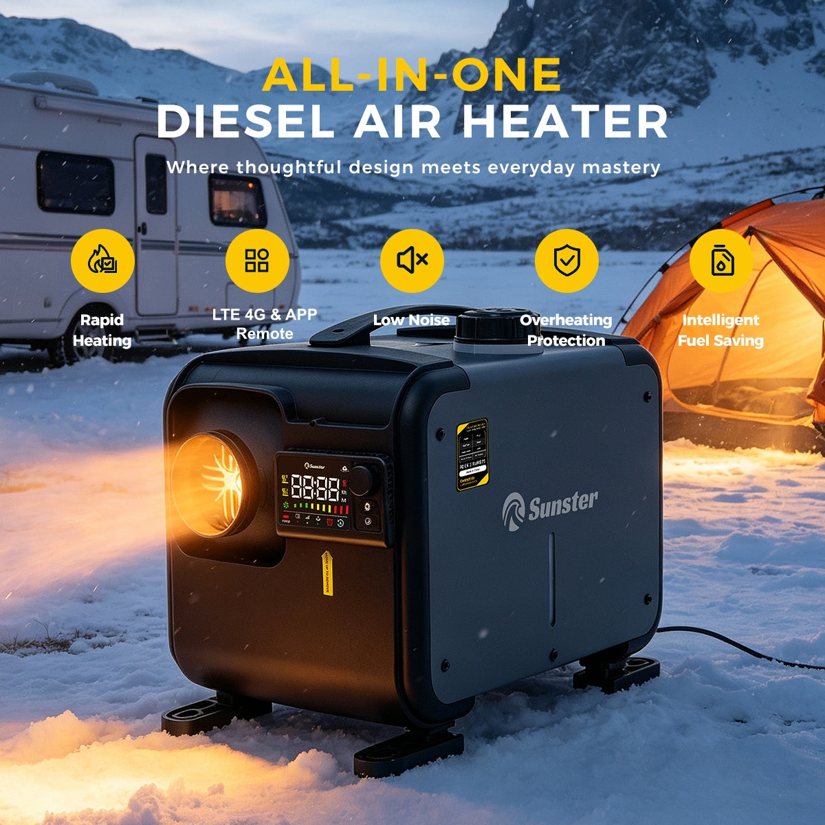 Sunster TP G1 LTE-4G Diesel Heater 8KW 12/24V 110-240V, All-in-One Bluetooth with 2602BLTE Panel