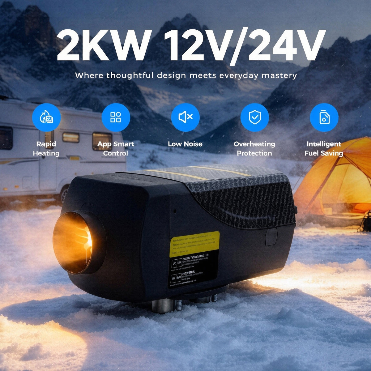 Sunster SH B2 Diesel Heater 2KW 12V/24V, Traditional Spilt Type Bluetooth Version