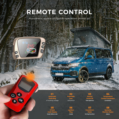 8KW 12V Vertical All-in-One Diesel Air Heater Gold LCD Switch Red Remote For Car